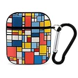 Funda protectora para AirPods 1/2, color rojo, azul y amarillo, estilo Mondrian, para mujeres y hombres