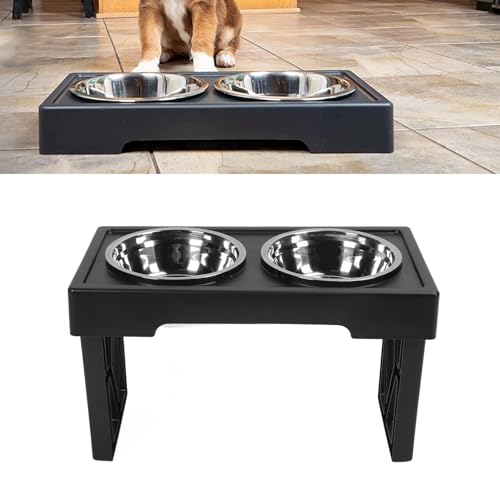 Elevated Dog Bowls for Small Dogs, Raised Dog Bowl Small Dog Bowls with Stand and 2 Bowls Stainless Steel Elevated Dog Bowl Stand for Dogs Cats 48.5x25cm