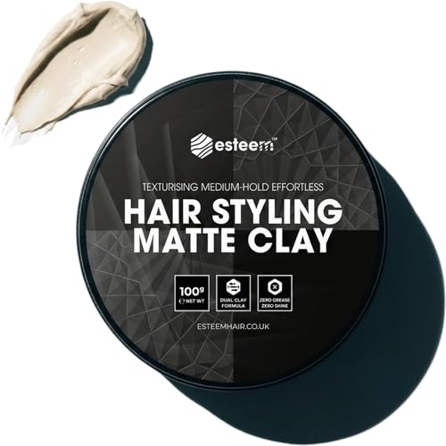 Esteem Hair Styling Matte Clay for Men | 100g | Medium-Hold Hair Clay with Natural Matte Finish | No Shine Mens Hair Clay for Textured Styling | Short & Medium Hair | Effortless Styling