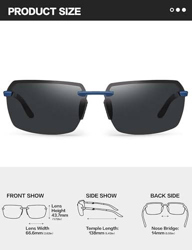Image of BIRCEN Mens Polarized Sunglasses for Driving: Rimless UV Protection Sun Glasses with Al-Mg Frame for Fishing Traveling Golf