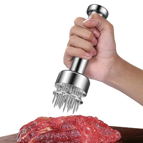 BOMANSI BOMS Stainless Steel Meat Tenderizer Tool, 21 Sharp Needles, Chicken Meat Tenderizer, Tenderizing Steak, Beef, Chicken, Pork, Barbecue, Marinating Prep Tool, with free cleaning brush