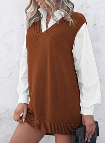 Image of EVALESS Oversized Sweater Vest for Women V Neck Sleeveless Solid Color Loose Pullover Sweater
