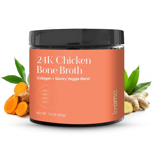 Kroma’s 24K Chicken Bone Broth Powder - 10 Servings 1 Jar – Organic Protein-Rich Bone Stock – Instant Packaged Broths for Joint Health — 24K Chicken Protein Powder for Gut Health & Daily Wellness
