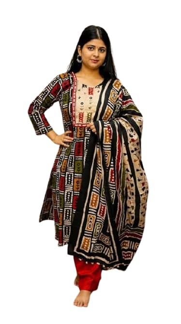 Three Pieces Cotton Suit Black and red-image-41
