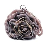 DEBIMY Rose Shaped Evening Bag Soft Satin Clutch Purse Floral Wristlet Handbag for Women Wedding Party Purse Light Purple