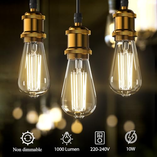 Ankey LED Edison Bulb, E27 Vintage Light Bulb,10W 4000K ST64 LED Bulbs, Led Filament Bulbs, 220V Antique Style Retro Clear Glass Screw Lamp-3 Packs (Non Dimmable) - Image 2