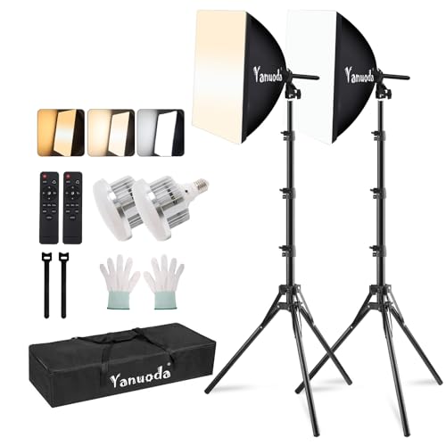 Set 2 Softbox Studio Fotografico 40x40 cm con 2 Lampadine LED 95W (3000-7500K, E27) + 2 Treppiedi -...