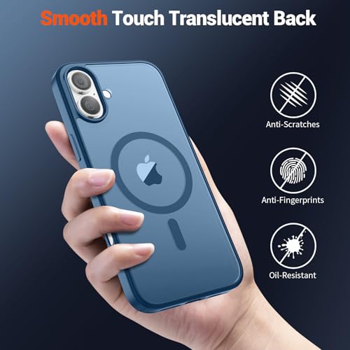 Image of SUPFINE Magnetic for iPhone 16 Plus Case(Compatible with MagSafe) (Military Grade Drop Protection) Slim Translucent Matte Shockproof with Anti-Fingerprint Phone Case,Deep Blue