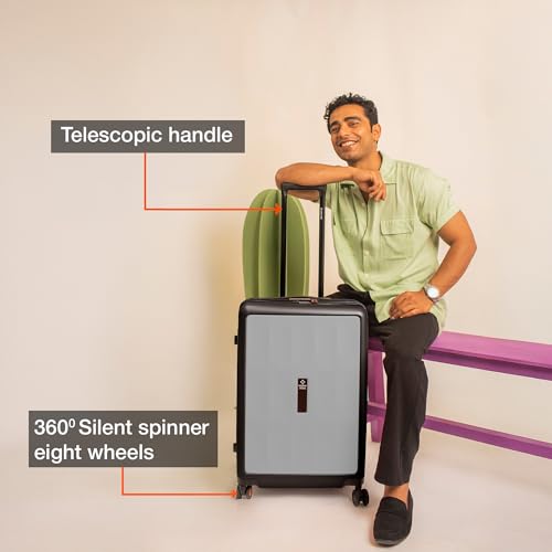 Image of Nasher Miles Zanzibar TSA Lock Hard-Sided Polycarbonate 8 Wheels Double Spinner Check-in Luggage Grey Black 28 inch |75cm Trolley Bag| Suitcase,Large