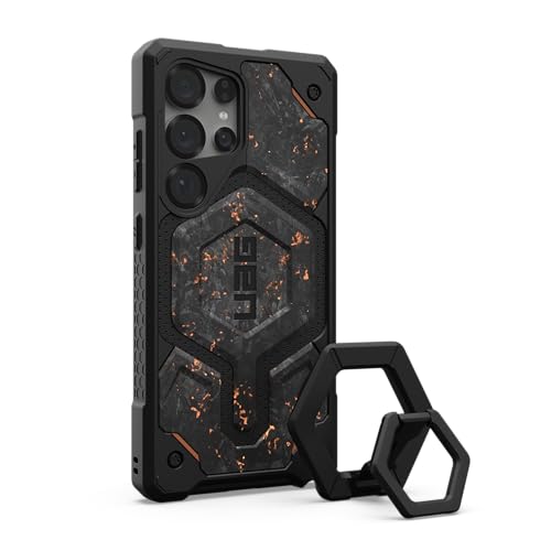 URBAN ARMOR GEAR UAG [Limited] Designed for Samsung Galaxy S25 Ultra Case Monarch Pro Bundle with Magnetic Ring Stand (Forged Carbon Fiber with Copper + Black/Black)