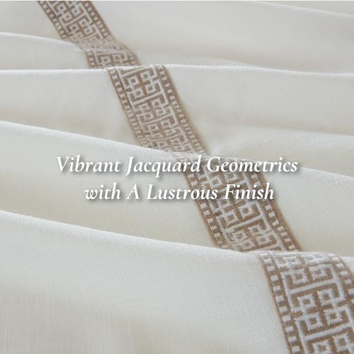 Image of Madison Park Signature Oversized Queen Comforter Set, Luxury Hotel Style Bedding with Embroidered Details, All Season Down Alternative Comforter, Matching Shams&Decorative Pillows, Tan /Ivory, 8 Piece