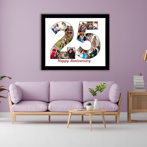 Image of Customized 25th Silver Jubilee Square Shape Wooden Photo Frame Wall Mount Decor Giftpack 12 x 15 inch