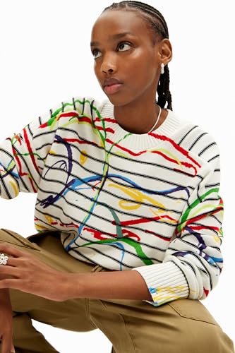 Image of Desigual Women's Short Striped Arty Pullover