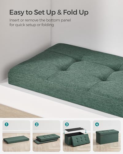 Image of SONGMICS Mazie Collection - 30 Inches Folding Storage Ottoman Bench, Ottoman Foot Rest, End of Bed Bench, Storage Chest, Load 660 lb, for Living Room, Bedroom, Entryway, Retro Green ULSF047C01