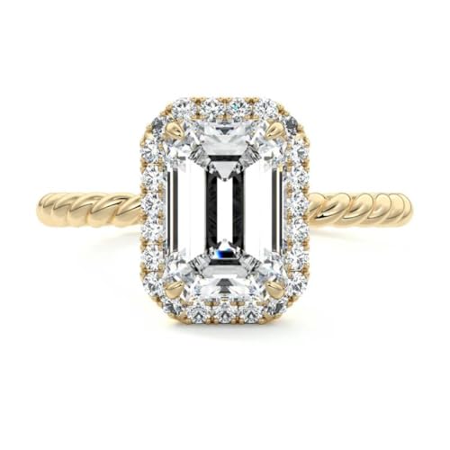 9 CT Emerald Moissanite Halo Rope Engagement Ring 18k Yellow Gold