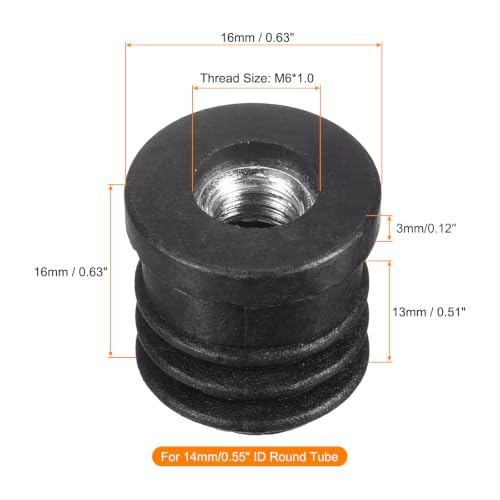 Image of uxcell 8Pcs Inserts for Round Tubes with M6 Thread, for 15mm /0.59 inch ID Round Tube, Round Black Plastic Plug Caster Insert Chair End Caps Furniture Leg Plug