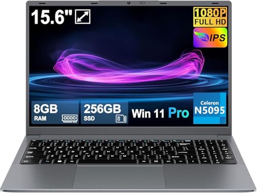 Ruzava Ordenador Portátil 15,6 Pulgadas Celeron N5095 2,9 GHz Win11 Pro 8GB 256GB SSD Expansión 1TB 5G WiFi BT4.2 HDMl USB 3.0 Portatil con Ratón Inalámbrico y Teclado Español Membrana - Gray-002