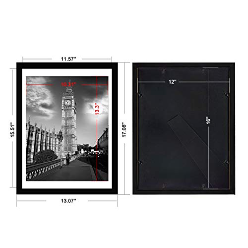 Soonrada 12X16 Frame Black Picture Frames To Display 11X14 Documents With Mats 12 X 16 Black Real Wood Photo Frame Wall Art For Office Living Room Wall Decor #TOP1