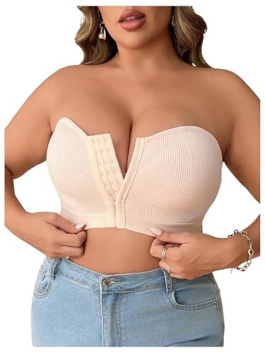 Image of WDIRARA Women's Plus Size Strapless Front Closure Bandeau Bra Seamless Wireless Bralette Tube Top