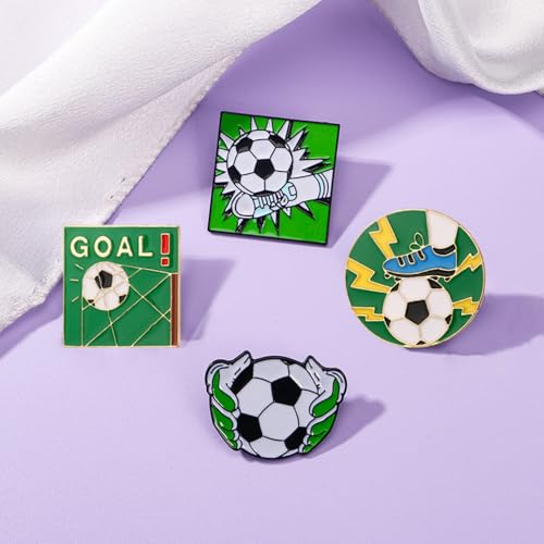 Image of 6Pcs Soccer Lapel Pins Green Football Enamel Pins Creative Brooches Metal Badge Pins for Hat Shirt Bag Sports Decoration