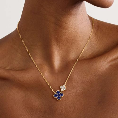 Gold Necklace for Women Birthstone Necklace for Women 14K Gold Plated Dainty Four Leaf Clover Cubic Zirconia Pendant Flower Necklace Gold Jewelry Gift for Women2