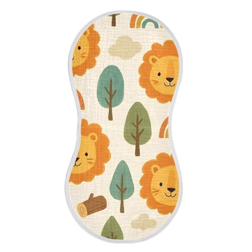 4 Pack Baby Burp Cloths, Soft Absorbent Burping Cloths for Babies, Cotton Milk Spit Up Rags, Large Size for Newborns, Baby Boys and Girls (Cartoon Lion)2