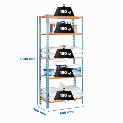 Estanterías de almacenaje Simon Rack de 5 baldas de madera y estructura azul y naranja 3