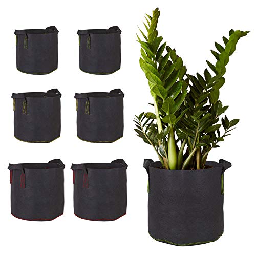Assorted Sizes (3 Gallon, 5 Gallon & 7 Gallon) Aeration Fabric Pots with Handles for Plants, Vegetables & Flowers - 6 Pack