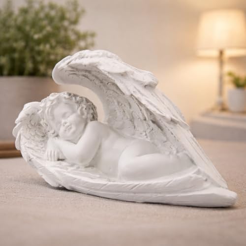 Image of CraftVatika White Sleeping Angel Cherub Figurine Set - Elegant Home Decor Showpiece for Living Room, Bedroom & Office Premium Decorative Statue for Anniversary, Housewarming, Birthday