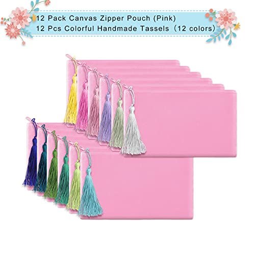 Juznu 789513400728 12 Pack Pink Canvas Makeup Bags Pencil Case thumb #1
