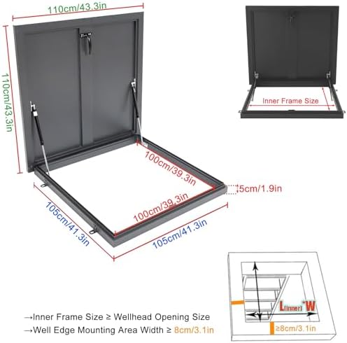 Aluminum Roof Access Hatch with Recessed Ribs, Internal Handle, Lock Latch, Rainproof Design, Easy Installation for Secure and Safe Rooftop Access