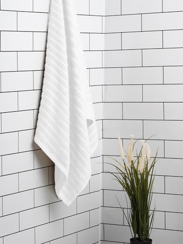 Image of Welspun 100% Cotton Large (70 Cm X 150 Cm) | 250 GSM Dobby Solid Bath Towel (White)- 2-in-1