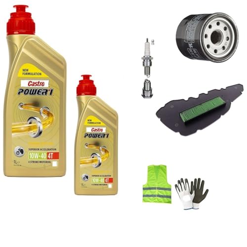 KIT MANUTENZIONE TAGLIANDO PER SCOOTER 2 LITRI DI OLIO+FILTRO OLIO+FILTRO ARIA+CANDELA AFTERMARKET COMPATIBILE CON PIAGGIO MEDLEY 125 CAMBIO OLIO 2LT CASTRO L POWER 1 4T 10W-40 SEMISINTETICO