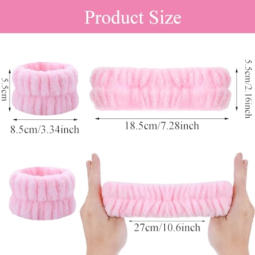 3 Piezas Muñequeras Skincare y Diadema Maquillaje,Elásticas Diadema Skincare,Absorbentes Muñequeras Toalla,para Lavar la cara Ducha Deporte Yoga - imagen 2