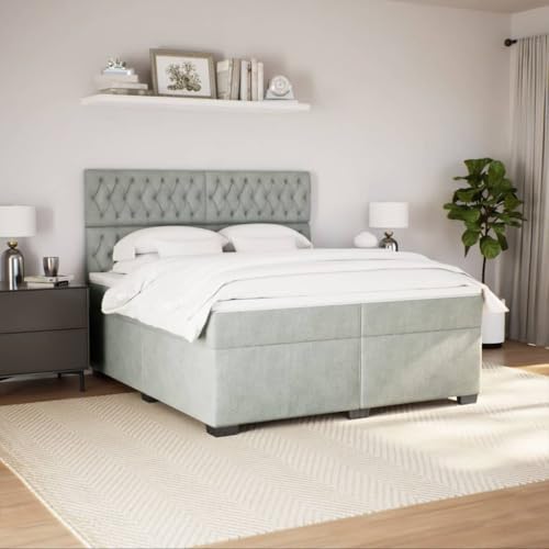Doppelbetten Seniorenbett,Boxspringbett mit Matratze Hellgrau 200x200 cm Samt,Betten für Schlafzimmer Gästezimmer – Bild 6