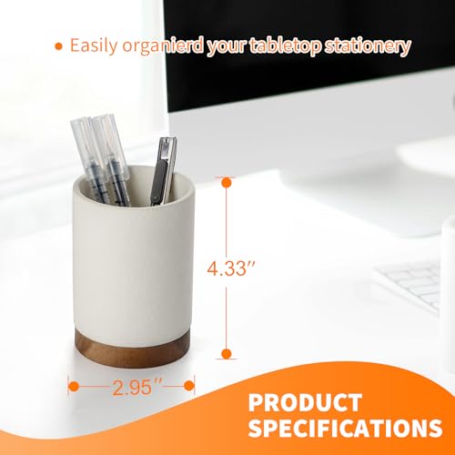 Image of Pen Holder for Desk, Ceramic Pencil Organizer & Makeup Brush Holder, Office Decor and Desk Accessories,Perfect Office Organization,Teacher Supplies(White, Set / 2)