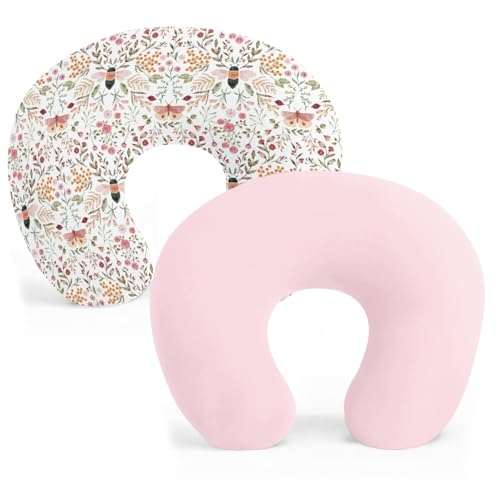 Winmany Paquete de 2 Fundas de Almohada extraíbles para Lactancia, para niños y niñas, cómoda, Transpirable y Lavable, 22.5 x 18 Pulgadas （Mariposas Rosas）