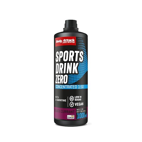 Body Attack Zero Sports Drink Black Currant 1000 ml / 200 Portionen - Made in Germany - Energy Drink Konzentrat - Veganer Sirup zuckerarm, fettarm - Für Softdrinks mit Vitaminen & Mineralstoffen