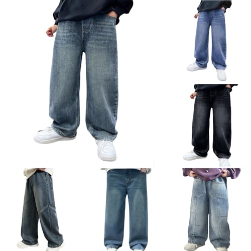 Boys Baggy Jeans,Boys Jeans Kids Baggy Wide Leg Teen Vintage Elastic Waist Denim Y2K Pants with Pocket