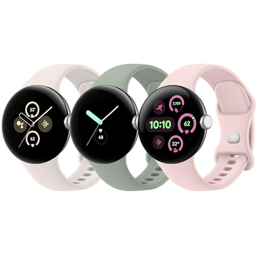 AK Pack 3 Adjustable Soft Silicone Sport Straps for Google Pixel Watch Series (41mm) - Compatible with Pixel Watch 1/2/3 for Men and Women (Pack C S)