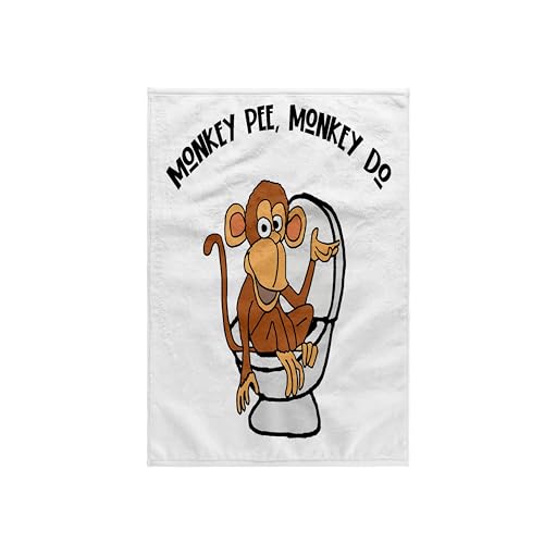 3dRose 15x22 Hand Towel - Funny Cute Monkey on Toilet Monkey Pee Monkey Do Pun Funny