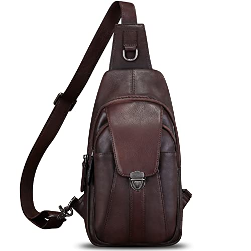 Genuine Leather Sling Bag for Women and Man Handmade Retro Hiking Crossbody Backpack Purse Chest Shoulder Daypack2