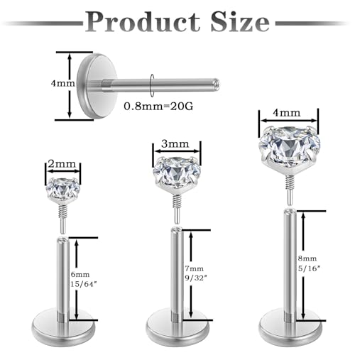 20G 18G 16G Flat Back Earrings Stud Nose Ring Titanium Internal Thread Tragus Labret Cartilage Lip Medusa Conch Body Piercing Jewelry Nose Stud Hypoallergenic for Women Men2