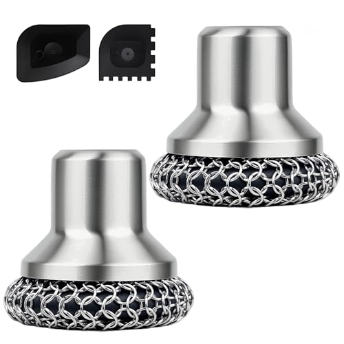 Image of Cast Iron Scrubber and Scraper, 316 Chain Mail Scrubber for Cleaning Dishes, Stock Pots,Black, 1 Count ((Large Chain Mail,2pcs))