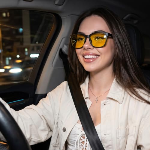Image of Myiaur Women's Polarized Night Driving Glasses, Anti-Glare Yellow Lens | Nighttime Driving Glasses Boost Low Light Vision, UV400 Protection, Lightweight Frame For Night Driving, Rain & Fog