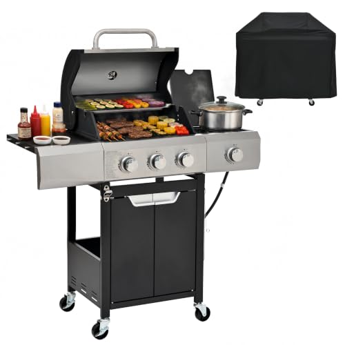 Endark 3-burner propane grill, 40,500 BTU with side-fire function. Stainless steel, enameled cast...