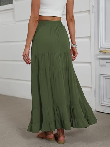 Image of ANRABESS Womens Maxi Skirt Elastic High Waist Swing Tiered A-line Flowy Pleated Boho Beach Vacation Long Skirts