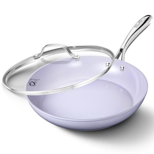 Image of KOCH SYSTEME CS Frying Pan with Lid, 10 Inch Frying Pan with Nonstick Ceramic Coating, Nonstick Fry Pans with Lid, Oven Safe Skillet, Induction Compatible, Purple