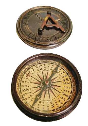 Brújula Vintage de Latón con Reloj de Sol y Compás Portátil