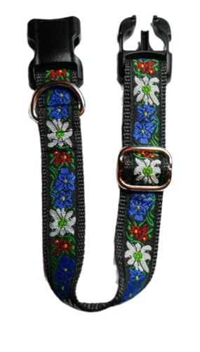 Hundehalsband Hund Halsband Trachten Edelweiß Gr. S M L XL 30 cm bis 44 cm verstellbar 2,5 cm breit in verschiedenen Farben rot grün blau schwarz